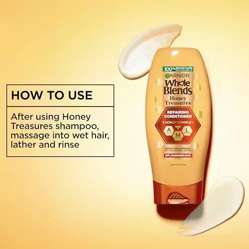 Garnier Whole Blends Honey Treasures Repairing Conditioner 44 fl oz (22 fl oz, 2 Count) | Repairs Dry, Damaged Hair thumbnail 6