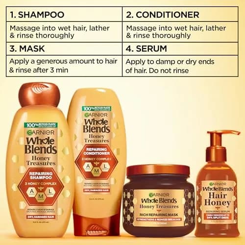 Garnier Whole Blends Honey Treasures Repairing Conditioner 44 fl oz (22 fl oz, 2 Count) | Repairs Dry, Damaged Hair thumbnail 8