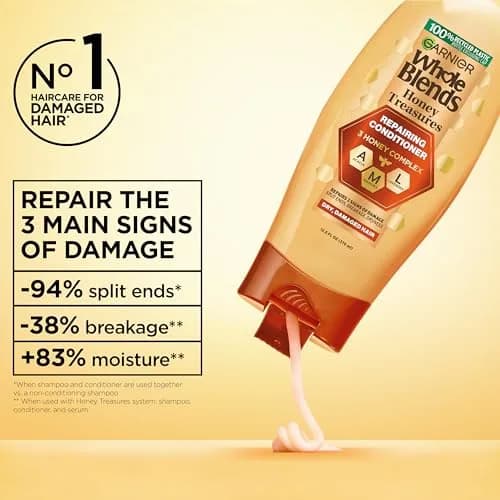 Garnier Whole Blends Honey Treasures Repairing Conditioner 44 fl oz (22 fl oz, 2 Count) | Repairs Dry, Damaged Hair thumbnail 3