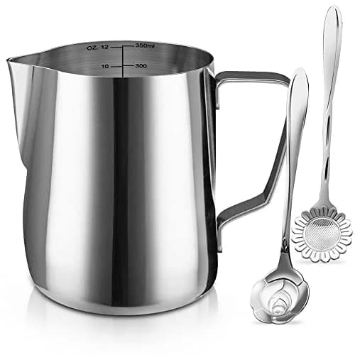SIKEMAY Milk Frothing Pitcher Cup 12oz | Stainless Steel Steaming Milk Jug for Latte Art & Cappuccino thumbnail 1