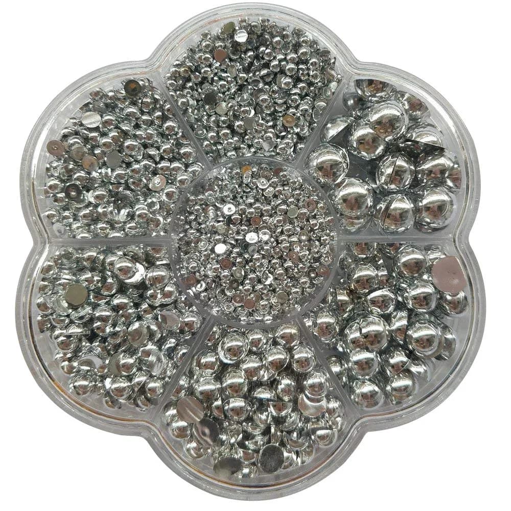 Chenkou Craft 3000PCS 7 Sizes (2.5/3/4/5/6/8/10mm) Silver Round Flatback Imitation Half Pearls Beads | Versatile Craft Beads for Jewelry & Decor