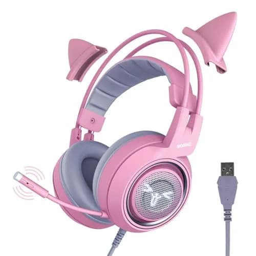 SOMIC G951PINK Gaming Headset for PC, PS4, PS5 | 7.1 Virtual Surround, Noise Cancelling, LED Light, Cat Ear Design (Pink, USB) thumbnail 1