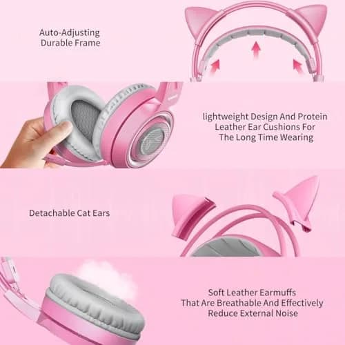 SOMIC G951PINK Gaming Headset for PC, PS4, PS5 | 7.1 Virtual Surround, Noise Cancelling, LED Light, Cat Ear Design (Pink, USB) thumbnail 5