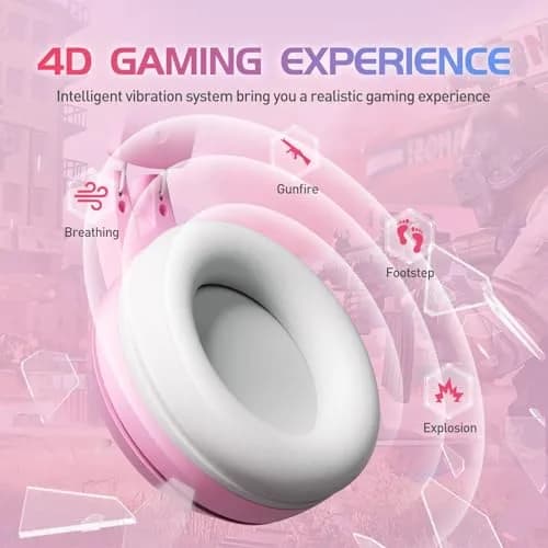 SOMIC G951PINK Gaming Headset for PC, PS4, PS5 | 7.1 Virtual Surround, Noise Cancelling, LED Light, Cat Ear Design (Pink, USB) thumbnail 6