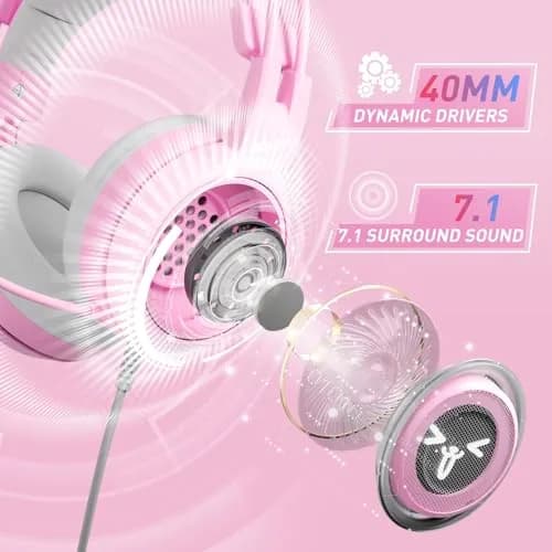 SOMIC G951PINK Gaming Headset for PC, PS4, PS5 | 7.1 Virtual Surround, Noise Cancelling, LED Light, Cat Ear Design (Pink, USB) thumbnail 7