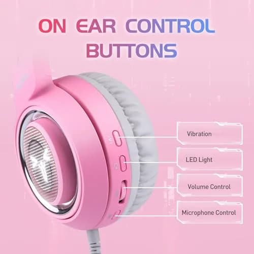 SOMIC G951PINK Gaming Headset for PC, PS4, PS5 | 7.1 Virtual Surround, Noise Cancelling, LED Light, Cat Ear Design (Pink, USB) thumbnail 2