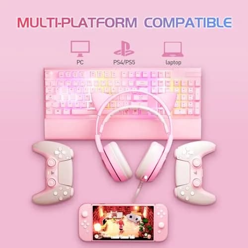 SOMIC G951PINK Gaming Headset for PC, PS4, PS5 | 7.1 Virtual Surround, Noise Cancelling, LED Light, Cat Ear Design (Pink, USB) thumbnail 3
