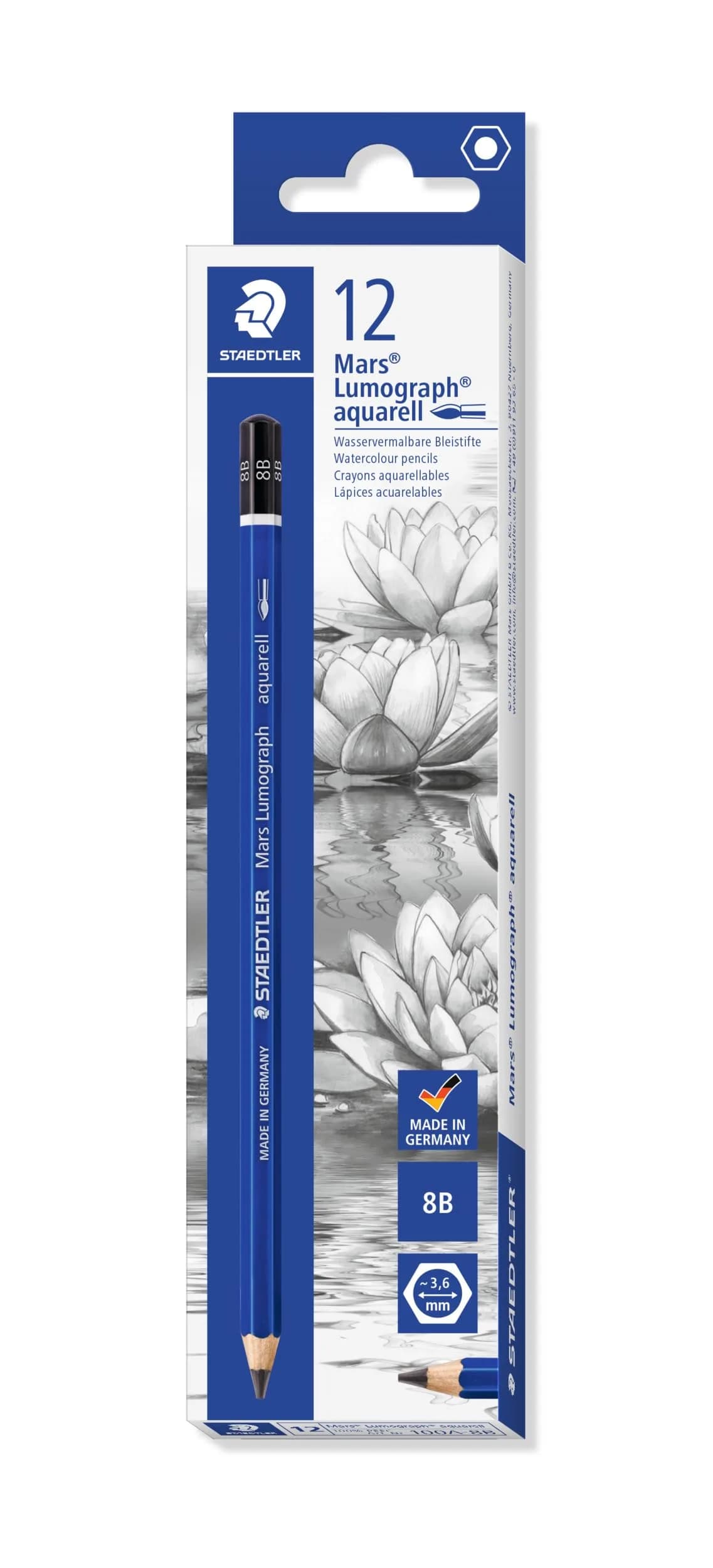 STAEDTLER Mars Lumograph Watercolor Pencils, Box of 12 8B Lead Pencils | Water-Soluble Artist Pencils for Drawing & Painting