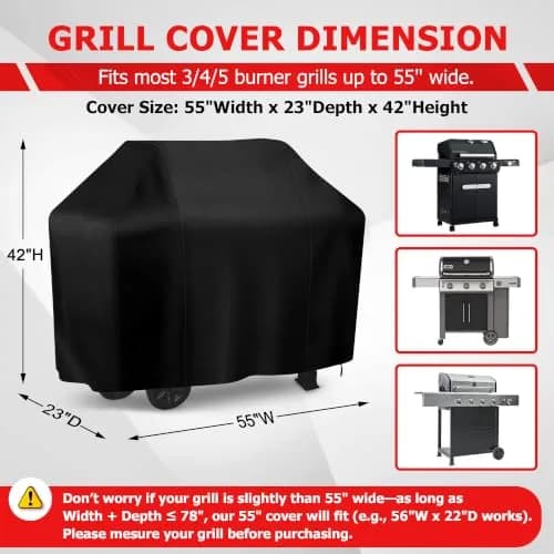 iCOVER 55 Inch Grill Cover, Black | Waterproof, UV-Resistant, Windproof BBQ Cover for Outdoor Grills thumbnail 2