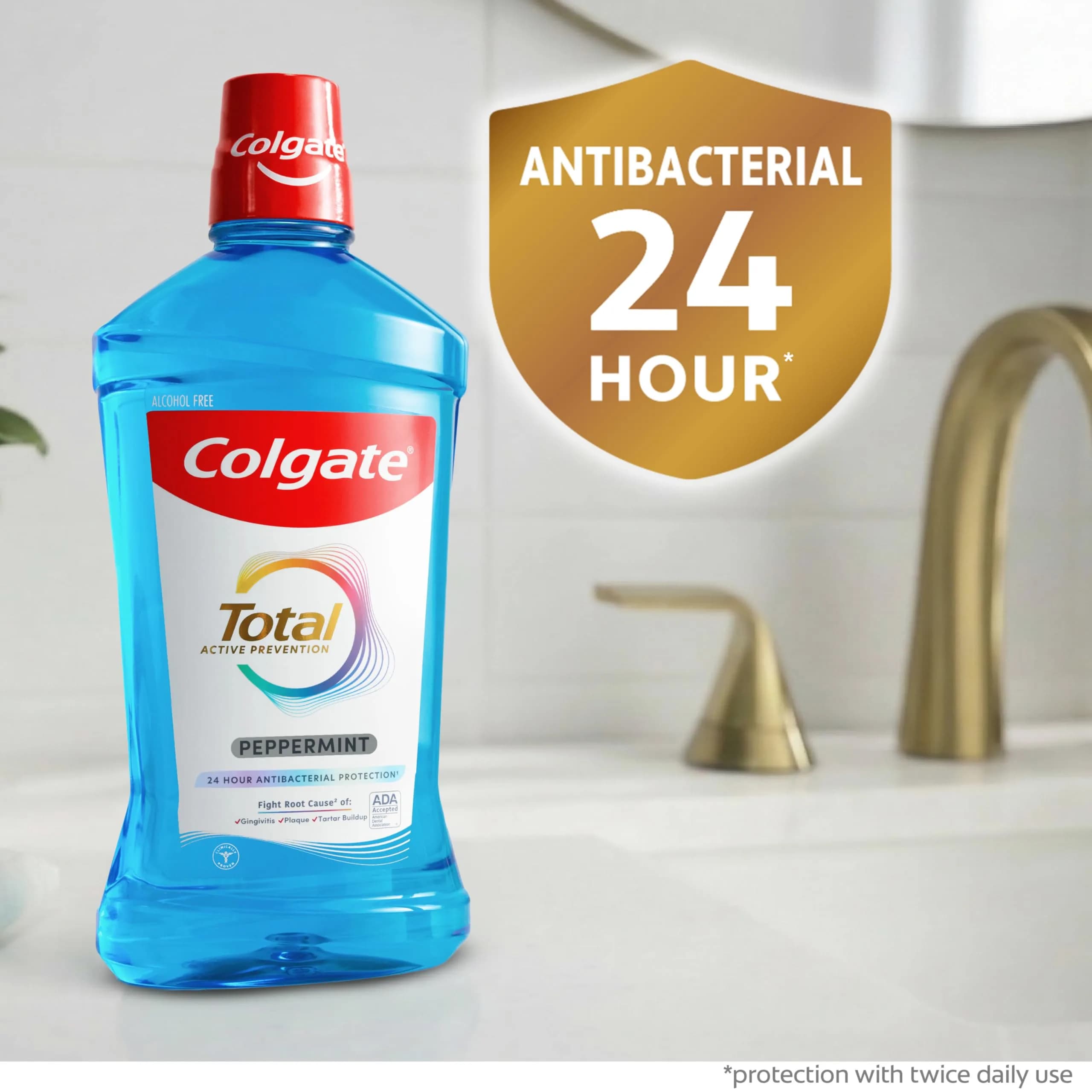 Colgate Total Alcohol Free Mouthwash, Peppermint, 3 Pack, 33.8 fl oz thumbnail 3