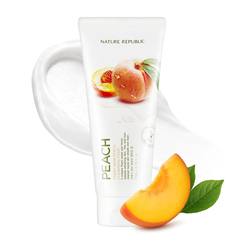 Nature Republic Fresh Herb Peach cleansing foam 170ml | Hydrating & Moisturizing Face Wash for All Skin Types — 5.74 Fl Oz