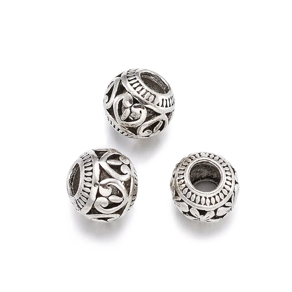 KISSITTY Tibetan Silver Charm Beads 11x9mm | Antique Large Hole Spacer Beads for DIY Jewelry