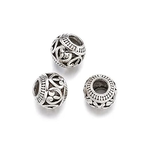 KISSITTY Tibetan Silver Charm Beads 11x9mm | Antique Large Hole Spacer Beads for DIY Jewelry thumbnail 1