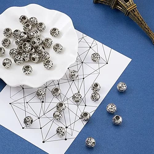 KISSITTY Tibetan Silver Charm Beads 11x9mm | Antique Large Hole Spacer Beads for DIY Jewelry thumbnail 2