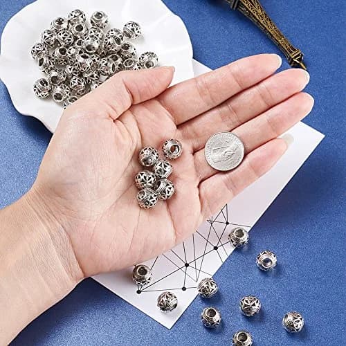 KISSITTY Tibetan Silver Charm Beads 11x9mm | Antique Large Hole Spacer Beads for DIY Jewelry thumbnail 3