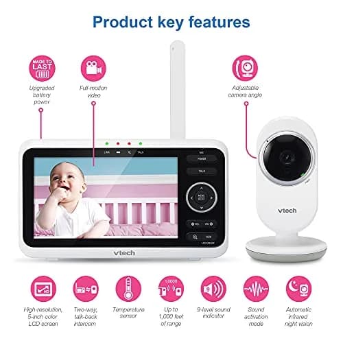 VTech VM350 Baby Monitor with 5" Screen | 1000ft Range, No WiFi, 12-Hr Battery thumbnail 2