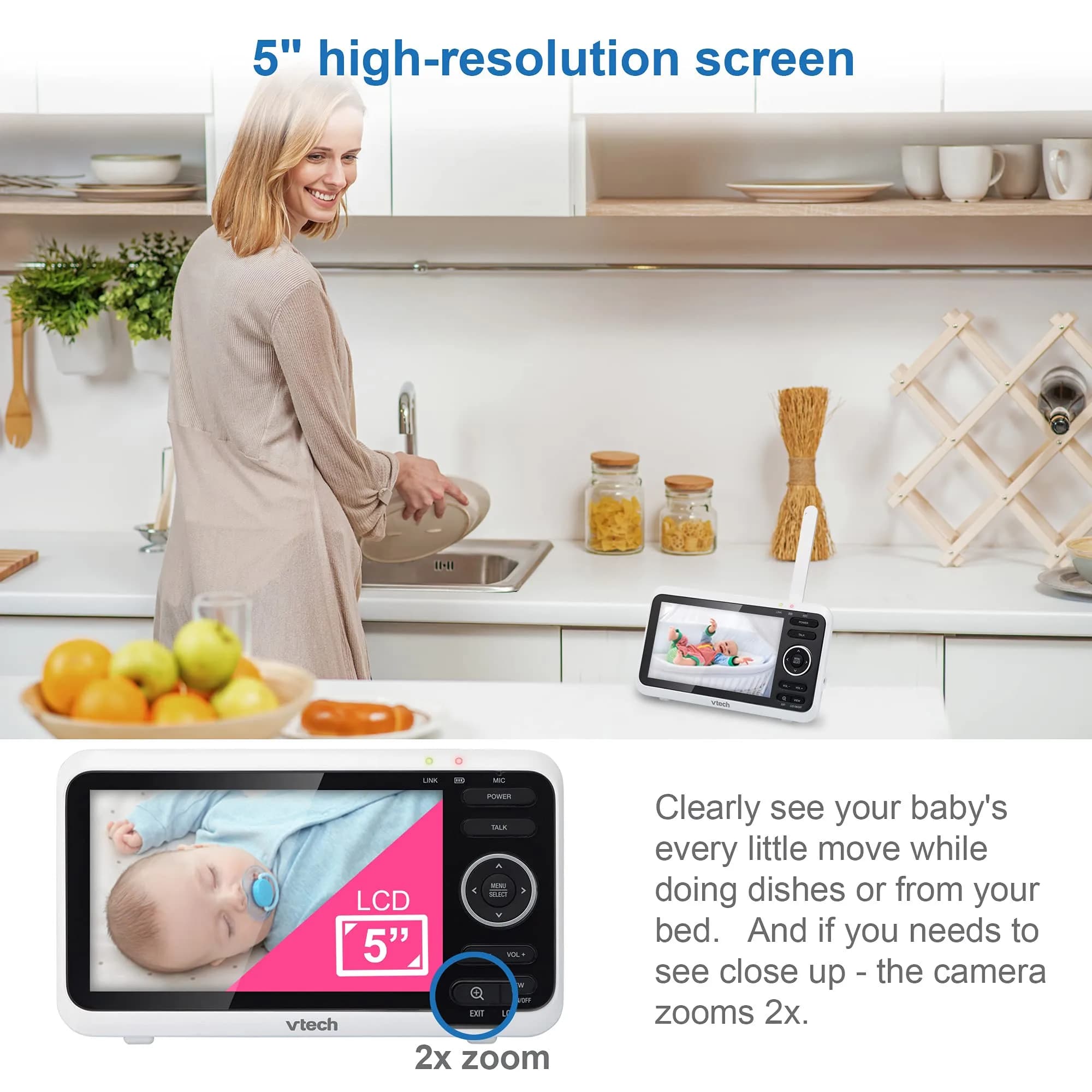 VTech VM350 Baby Monitor with 5" Screen | 1000ft Range, No WiFi, 12-Hr Battery - view 4