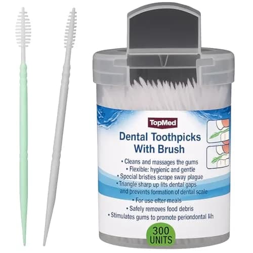TOPMED ETS Interdental Brush Picks 300 Count (1 Box) | Double-Headed Plastic Design for Plaque Removal thumbnail 1