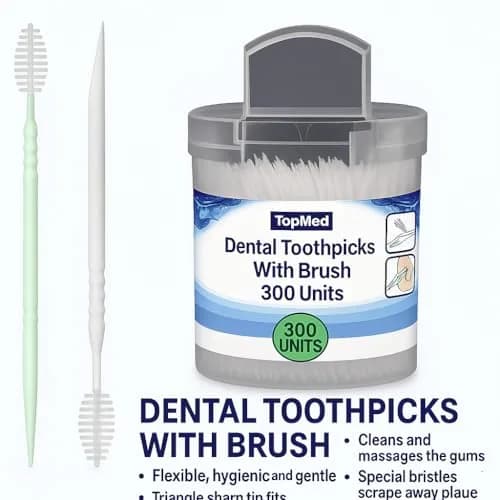 TOPMED ETS Interdental Brush Picks 300 Count (1 Box) | Double-Headed Plastic Design for Plaque Removal thumbnail 6