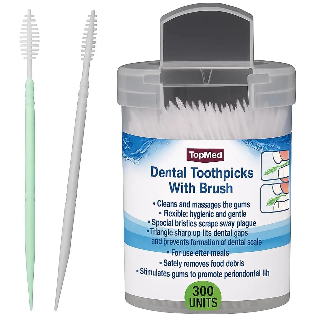 TOPMED ETS Interdental Brush Picks 300 Count (1 Box) | Double-Headed Plastic Design for Plaque Removal - main product image