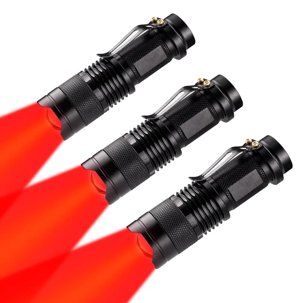 WAYLLSHINE 3 Pack Red LED Flashlight | Single Mode Zoomable Night Light for Astronomy & Night Observation — Red Light