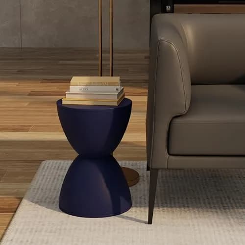 Euro Style Sallie Indoor/Outdoor Stool or End Table | Modern Hourglass Accent Style | UV-Protected Plastic Blue thumbnail 6