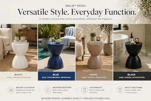 Euro Style Sallie Indoor/Outdoor Stool or End Table | Modern Hourglass Accent Style | UV-Protected Plastic Blue thumbnail 9