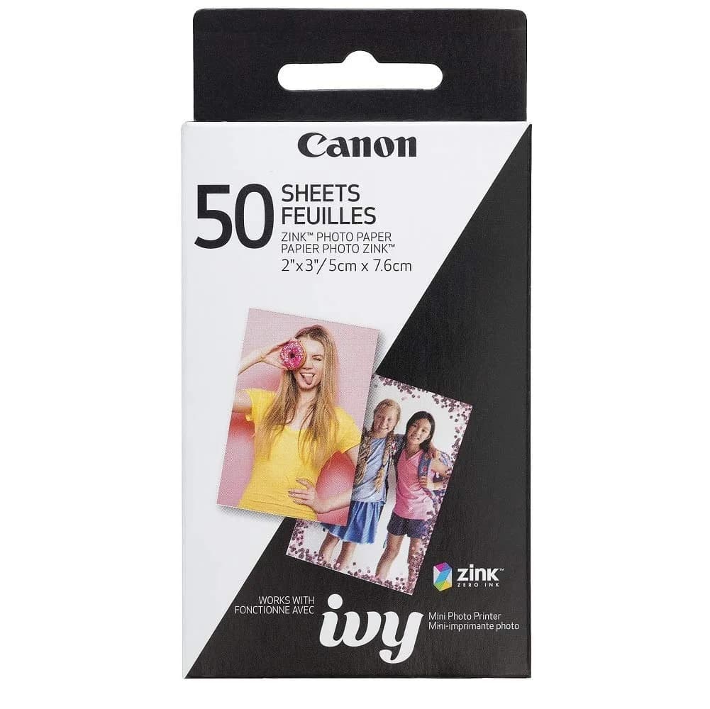 Canon Ivy Zink 2" x 3" Photo Sticker Paper 50 Sheets Pack | Smudge & Tear Resistant Prints