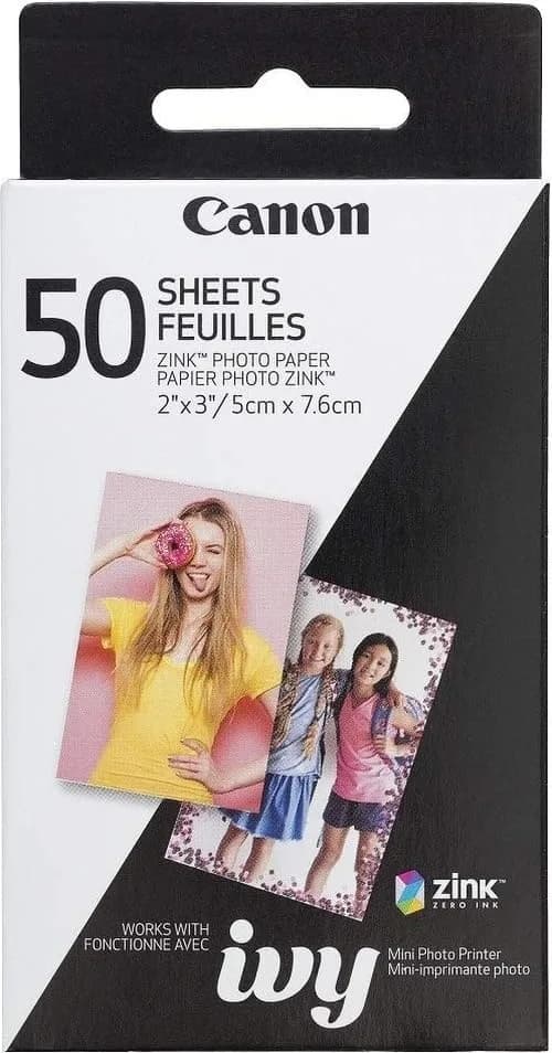 Canon Ivy Zink 2" x 3" Photo Sticker Paper 50 Sheets Pack | Smudge & Tear Resistant Prints thumbnail 1