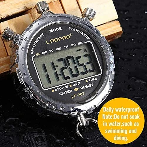 LAOPAO XJ-203 Digital Stopwatch Timer with Date & Alarm | 1/100th Second Precision, Stainless Steel Case, Daily Water Resistant (91g) thumbnail 2