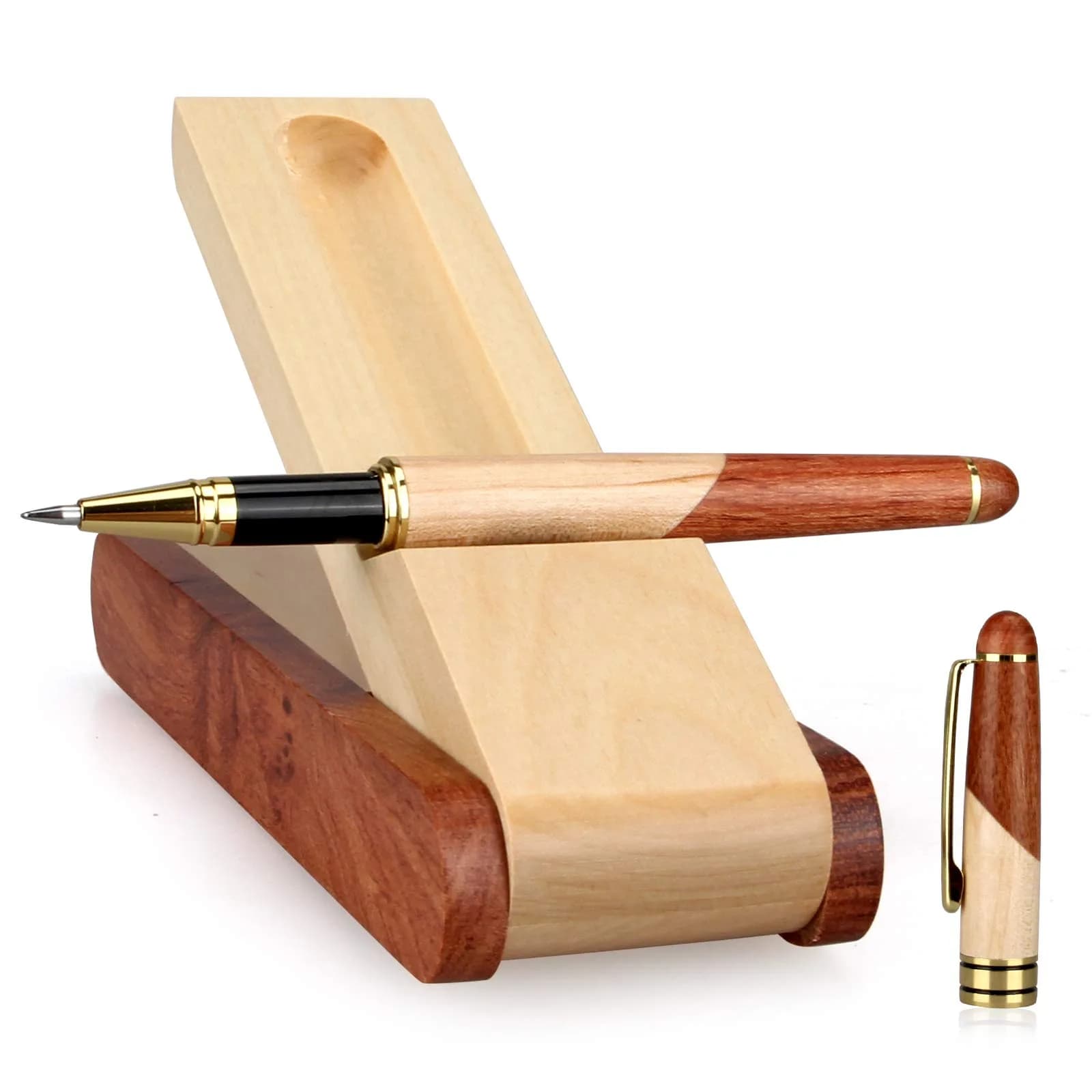 Renawe Wooden Gel Pen Gift Set with Case & Holder | Fine Tip 0.5mm Rollerball - main product image