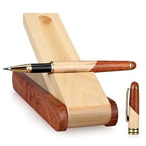 Renawe Wooden Gel Pen Gift Set with Case & Holder | Fine Tip 0.5mm Rollerball thumbnail 1