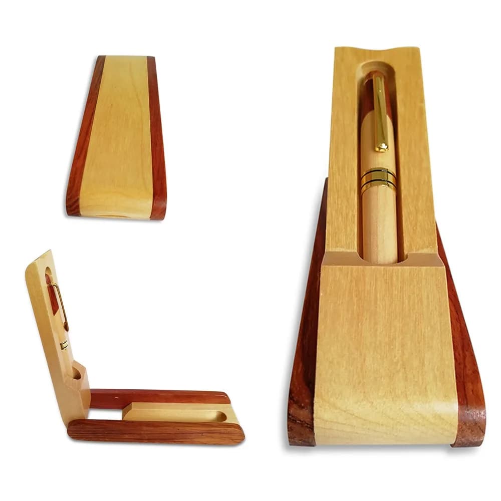 Renawe Wooden Gel Pen Gift Set with Case & Holder | Fine Tip 0.5mm Rollerball - view 3