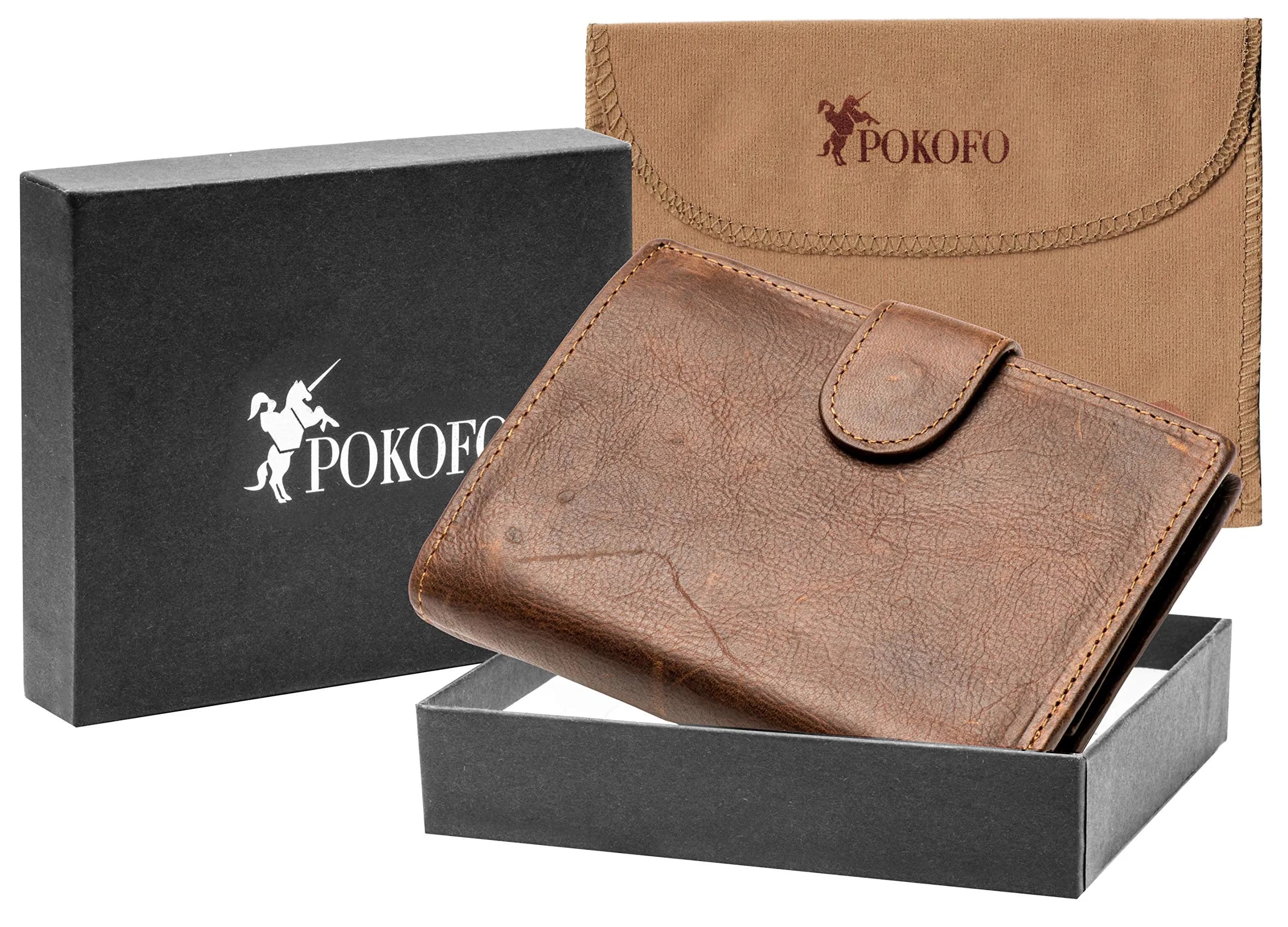 POKOFO Large RFID Genuine Leather Trifold Wallet with Snap Closure & 14 Card Slots | Coffee Color - view 7