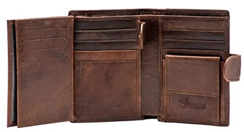 POKOFO Large RFID Genuine Leather Trifold Wallet with Snap Closure & 14 Card Slots | Coffee Color thumbnail 1