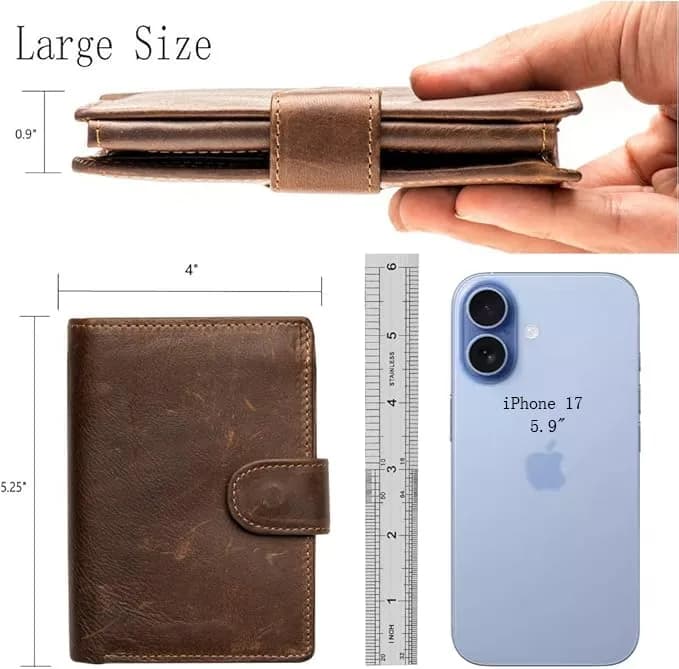 POKOFO Large Coffee Genuine Leather Trifold RFID Wallet for Men | Classic Design, 14 Card Slots - view 2