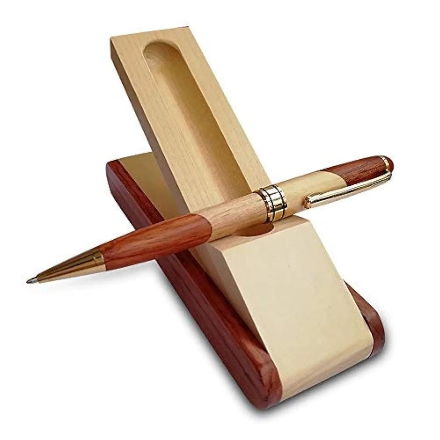 Renawe Luxury Wood Ballpoint Pen Set with Gift Box 5 Black Ink | Smooth Ink Flow - main product image