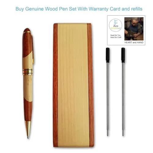 Renawe Luxury Wood Ballpoint Pen Set with Gift Box 5 Black Ink | Smooth Ink Flow thumbnail 3