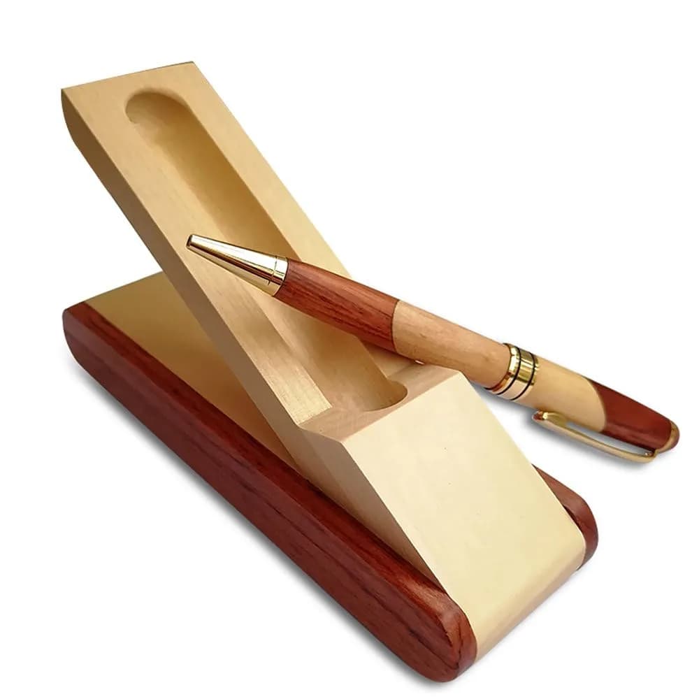 Renawe Luxury Wood Ballpoint Pen Set with Gift Box 5 Black Ink | Smooth Ink Flow - view 4