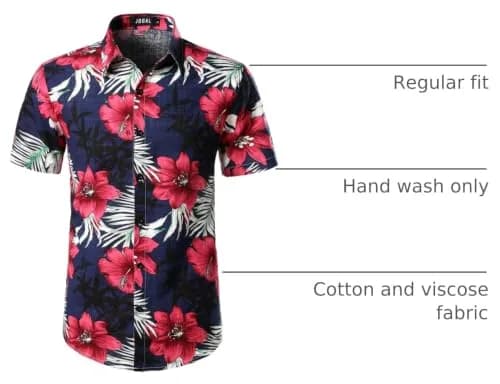 JOGAL Men's Hawaiian Shirt Short Sleeve Button Down Navy 3XL | Summer Casual Fit thumbnail 4