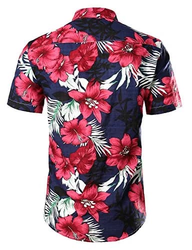 JOGAL Men's Hawaiian Shirt Short Sleeve Button Down Navy 3XL | Summer Casual Fit thumbnail 5