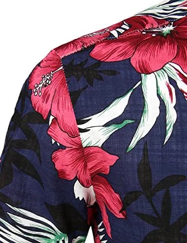 JOGAL Men's Hawaiian Shirt Short Sleeve Button Down Navy 3XL | Summer Casual Fit thumbnail 6