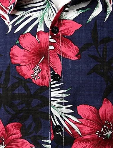 JOGAL Men's Hawaiian Shirt Short Sleeve Button Down Navy 3XL | Summer Casual Fit thumbnail 2