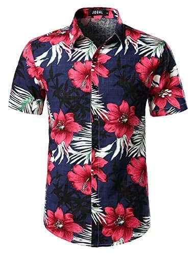 JOGAL Men's Hawaiian Shirt Short Sleeve Button Down Navy 3XL | Summer Casual Fit thumbnail 3