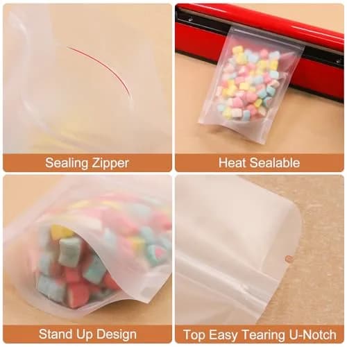 SumDirect Food Storage Bags 50 Pcs 4.3x6.7in Matte Frosted Resealable Stand Up Pouches thumbnail 2