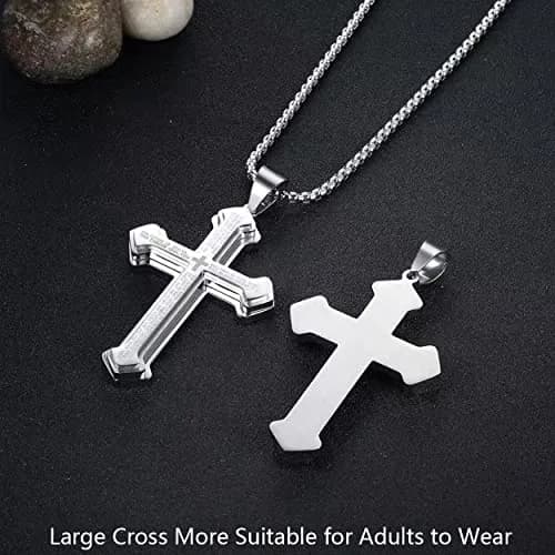 Rehoboth Men's Stainless Steel Nail Lord's Prayer Cross Pendant Necklace 24 Inch | Big Pendant & Strong Chain thumbnail 2