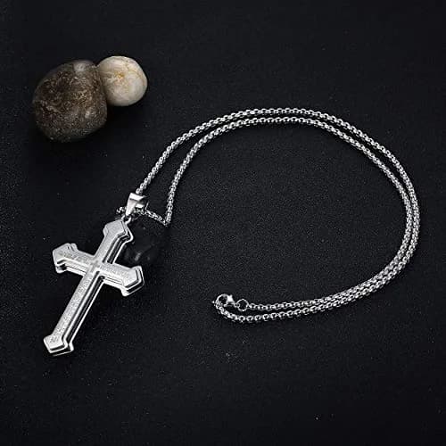 Rehoboth Men's Stainless Steel Nail Lord's Prayer Cross Pendant Necklace 24 Inch | Big Pendant & Strong Chain thumbnail 3