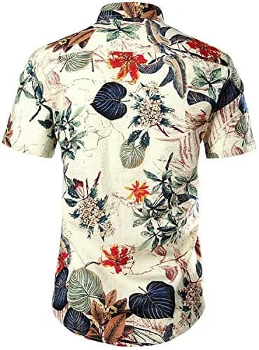 JOGAL Men's Hawaiian Shirt Short Sleeve Button-Down White Large | Summer Casual Comfort thumbnail 4