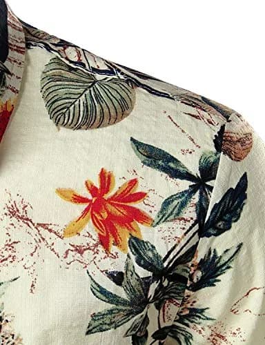 JOGAL Men's Hawaiian Shirt Short Sleeve Button-Down White Large | Summer Casual Comfort thumbnail 6