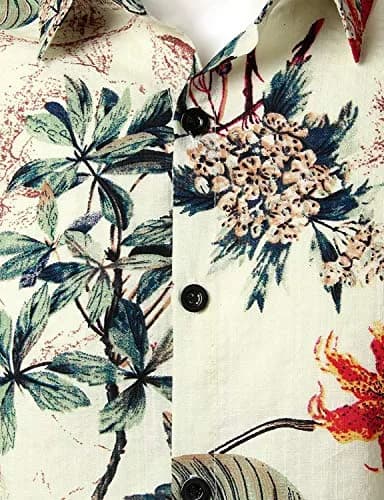 JOGAL Men's Hawaiian Shirt Short Sleeve Button-Down White Large | Summer Casual Comfort thumbnail 2